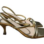Seychelles  Sz 7 Banks Gold Open Toe Kitten Heel Leather Sandal in Metallic Gold Photo 0