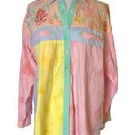 Vintage Together embroidered floral western style colorful button down top Size M Photo 0
