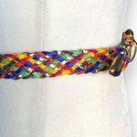 Vintage Multicolor Rainbow Braided Statement Belt Gold Photo 2