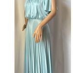 American Vintage Vintage Powder Blue white Lace High Neck Flutter Sleeve Pleated Maxi Dress XS Photo 7