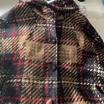 Cejon Brown & Red wool blend Poncho Button Up Collared plaid Cape Size M Photo 8