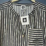 Anne Klein  size small woven long sleeve button down shirt gold buttons striped Photo 4