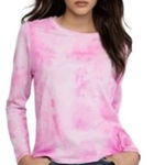POL Women's Pink All Over Tie-dye Scoop Neck Long Sleeve Top Size Small Photo 0