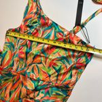 Nicole Miller  Tropical One Shoulder Maxi Front Slit Dress Fancy Belted 8 Satin Photo 9