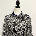 ZARA Black Beige Floral Paisley Button Up Tie Belt Fit Flare Shirt Dress Small Photo 3