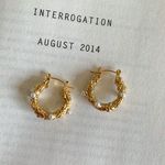 Chunky Gold Hoop Earrings, Pearl Hoop Earrings, Textured Hoop Earrings Photo 3