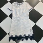 Shoshanna Geo Lace Carter Crochet Mini Dress Eyelet Lacy White Navy Trim Preppy Photo 5