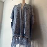 Ruby Rd . Blue Geometric Women's Poncho Photo 7
