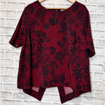 Ava & Viv 2X Burgundy Floral Print Split Back Short Sleeve Blouse Top Photo 0
