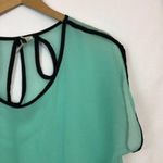 LUMI Solid Aqua Blue ish Green Black Short Sleeve Cutout Semi Sheer Blouse Top M Size M Photo 1
