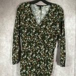 Forever 21  | Hunter Green Floral Long Sleeve V-Neck Romper | Medium Photo 0