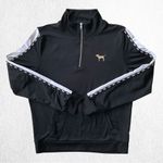 PINK - Victoria's Secret VS Glare Pink Logo Women’s L Black Track Pullover with White Stripes Y2K Photo 1