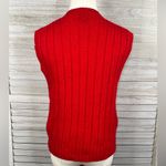 B.I. GEAR Vintage Cable Knit Shetland Wool Sweater Vest Buttoned V Neck Red Photo 2