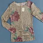 Free People NWT Intimately Gold Rush Champagne Combo Printed Sequin Long Sleeve Photo 2