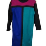 KAYO 1980s Vintage Pink & Blue Color Block Long Sleeve Dress Retro Large Size 10 Photo 1