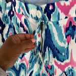 Crown & Ivy  Caroline Multicolor‎ Blue Ikat Shorts Stretch Twill Flat Front Photo 5
