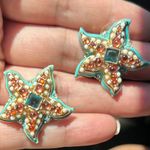 Kenneth Jay Lane KJL Avon Turquoise Enamel Starfish Gold Tone Earrings SIGNED Blue Photo 0