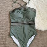 Davi & Dani Mesh Cutout Halter Swimsuit S - Sage Green Photo 2