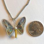 Colorful Boho Butterfly & Faux Pearl Silver Tone Pendant Necklace Photo 2