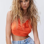 ZARA  ORANGE SATIN TIE BACK CROPPED BLOUSE Photo 0