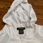 Eddie Bauer White Cotton Knit Zip Up Hoodie Sweater Women's M Mesh Detail Photo 2