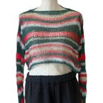 ZARA NWT Striped Crop Sweater - Green/Red/Gold Shimmer Knit Open Stich M/L Photo 3