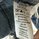 Elan Frayed Distressed Blue Denim Jacket with Slight Crop, Size Large Photo 4