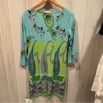 London Times Cute flowy aqua green super paisley jersey knit dress 3/4 sleeve coastal stretch Photo 6