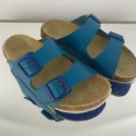 Birkenstock Two Tone Blue Leather Arizona Dual Strap Summer Slip On Sandals Photo 0
