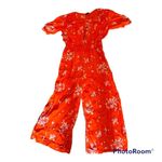 a.n.a  Women’s Vibrant Orange Floral Elbow Jumpsuit Romper Photo 5