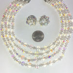Vintage AB Clear Beaded Multi Strand Boho Necklace & Clip On Earrings Set Photo 2