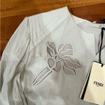 Fendi Size 46 Women Poplin Top Heron Blue Flowers 1450 Retail Brand New Photo 6