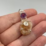 Citrine Stalactite & Amethyst Rough Sterling Silver Pendant Yellow Photo 3
