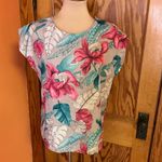 Vtg 80s bright tropical leaves n floral blouse Size 12 Photo 11