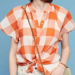 Anthropologie Maeve Orange Gingham Blouse XS Photo 0