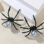 Gothic Black/Gray Spider Stud Earrings Faux‎ Pearl Accents Vintage Boho Style Black Photo 6