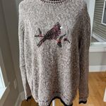 Vintage C.J. Banks Heather Brown Black Red Hand Embroidered Cardinal Sweater X Size XL Photo 0