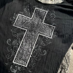 Hybrid  Grunge Cross Graphic Top M Snakeskin Print Draped Back Gothic Tee  Photo 1