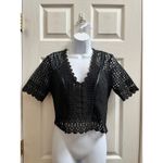 Rebecca Taylor  Black Crochet Lace Crop Top Size 2 Small Photo 3