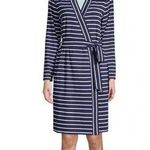 Lands’ End Cotton Above Knee Length Robe Deep Sea Navy Stripe Plus Size 1X Photo 0
