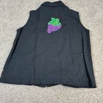 VTG Life Style Fruit‎ Embroidered Vest Sleeveless Button Up Black Linen Blend M Size M Photo 1