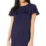 Trina Turk NWT  Charleston Shift Ruffle Dress Cap Flutter Sleeve Navy Blue Sz 2 Photo 0