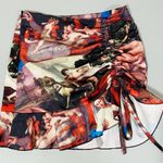 Renaissance Art Paintings Graphic Ruched Ruffle Bodycon Mini Skirt Size S 🖤🖼✨ Red Photo 0