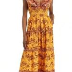Anthropologie Love The Label Azalea Ruffled Midi Dress Beryl Mango Print Size M Red Size M Photo 2