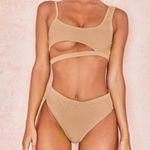 Boutique Asymmetrical cutout cheeky bikini set tan Photo 0