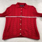 Liz Claiborne Crazy Horse  Cable Knit Cardigan‎ Sweater Womens L Red Button Front Photo 6