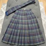 Vintage French green & purple plaid wool pleated skirt XS matching scarf Size undefined Photo 0