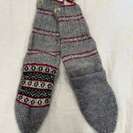 Unisex Knit Socks Heather Gray Stripes & Fair Isle Soft Cozy Warm Handcrafted Photo 0