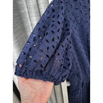 Umgee Women's Navy Eyelet Puff Sleeve Peplum Blouse L Photo 5