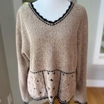 Christopher & Banks Vintage 90s  Tan Black Hand Embroidered V Neck Sweater Medium Photo 0